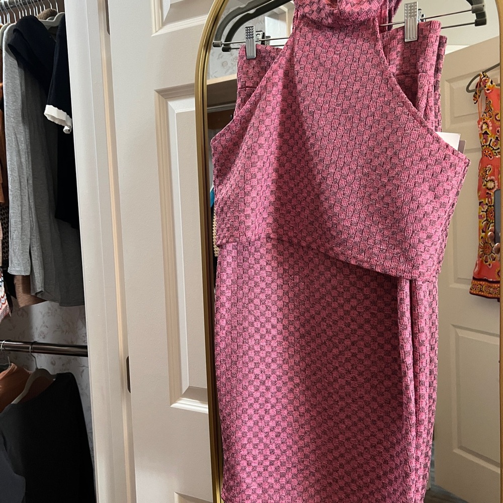 Halterneck Pink Textured Midi Dress